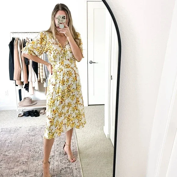 Faithfull the Brand Goldie Yellow Floral Rafa Midi Dress